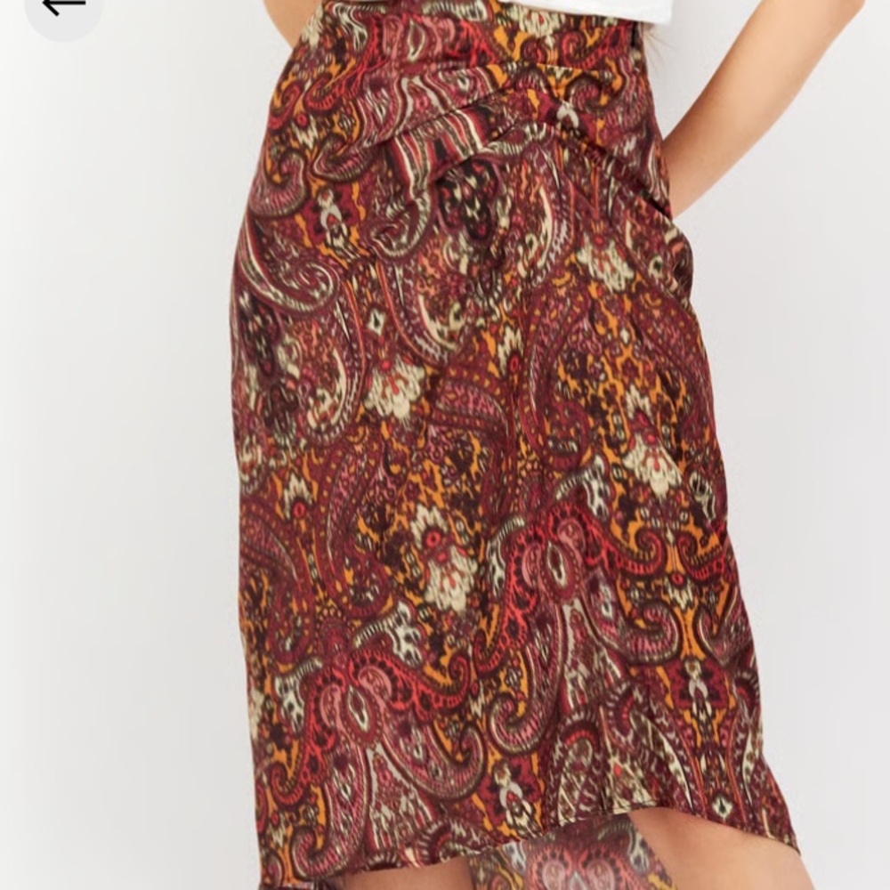 Promod Asymmetrical Skirt in Red and Brown Paisley